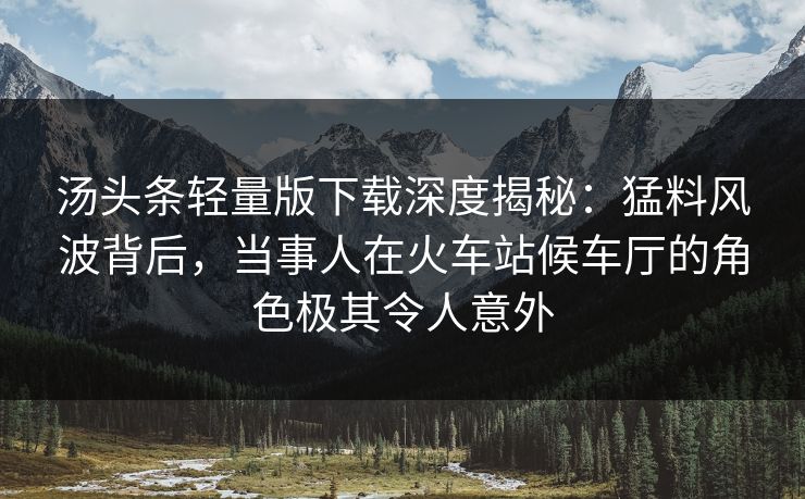汤头条轻量版下载深度揭秘：猛料风波背后，当事人在火车站候车厅的角色极其令人意外